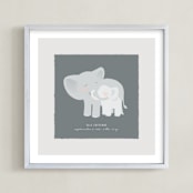 "A Mother's Love - Elephants" - Personalized Art Print in Soft Grey by Lori Wemple - Framed
