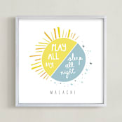 "Play All Day, Sleep All Night" - Personalized Art Print in Light Slate by Lisa Nelson - Framed