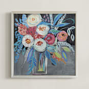 "Peonies by the night" - Art Print in Midnight Blue by FARIDA ZAMAN - Framed