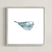 "Blushing Bird 2" - Art Print in light blue by Renee Anne Bouffard-McManus - Framed