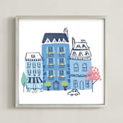 "Paris, J'adore" - Art Print in Parisian Blue by Ali Macdonald - Framed
