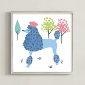 "Parisian Poodle" - Art Print in Parisian Blue by Ali Macdonald - Framed