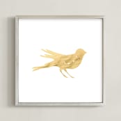 "Here Birdie Birdie" - Art Print in Gold by rose lindo - Framed