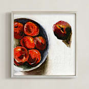 "Bowl of Peaches" - Art Print in Peach by Carolyn Hunt - Framed