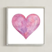 "Pink Watercolor Heart" - Art Print in pretty pink by Kathy Van Torne - Framed