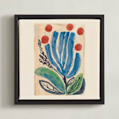 "Magical Plants N.1" - Art Print in Sea Blue by Catilustre - Framed Canvas