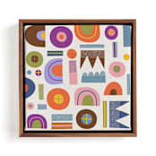 "Retro Geometric Shapes" - Art Print in Panna Cotta by Lee-Anne Schmidt - Framed Canvas
