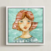 "While I wait" - Art Print in Turquoise by Lulaloo - Framed Canvas