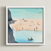 "Beachside Bliss" - Art Print in Soft Turquoise by Elle Youm - Framed Canvas