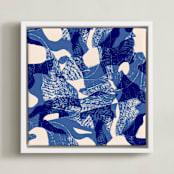 "Bird flight" - Art Print in Matisse Blue by Oana Prints - Framed Canvas