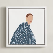 "A girl with a coat" - Art Print in Dark Chambray by Efrat Ofek - Framed Canvas