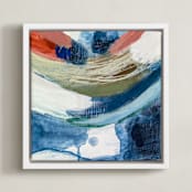 "Yin & Yang I" - Art Print in Indigo + Orange by Mary Gaspar - Framed Canvas