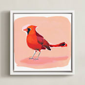"Inquisitive Cardinal" - Art Print in Melon by Betty Hatchett - Framed Canvas