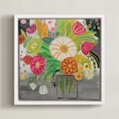 "Matisse Florals" - Art Print in Bright pink by FARIDA ZAMAN - Framed Canvas