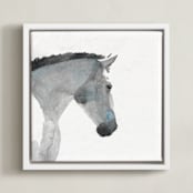 "White Stallion in Profile" - Art Print in Blue Grey by Stephanie Toral - Framed Canvas