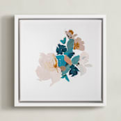 "Botanical Series Turquoise" - Art Print in Turquoise and Orange by Caryn Owen - Framed Canvas