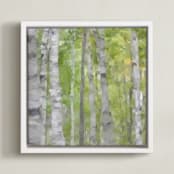 "Summer Birches" - Art Print in forest green by Amy Hall - Framed Canvas