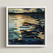 "Collide I" - Art Print in Marine Blue by Kelly Johnston - Framed Canvas
