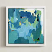"Spring Arrives" - Art Print in Teal Blue by Owen Design Studio - Framed Canvas