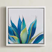 "Blue Agave" - Art Print in Teal by Amanda Phelps - Framed Canvas
