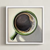 "Morning Coffee" - Art Print in Deep Roast and Olive by Amber Piacentine - Framed Canvas