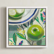 "Garden Party I" - Art Print in Lime Green by Jenny Westenhofer - Framed Canvas