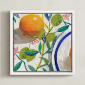 "Garden Party II" - Art Print in Orange by Jenny Westenhofer - Framed Canvas