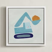 "Vehicles Bull Dozer" - Art Print in Blue by Lori Wemple - Framed Canvas