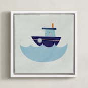"Vehicles Boat" - Art Print in blue by Lori Wemple - Framed Canvas