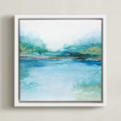 "Reaching Through the Fog" - Art Print in Aqua by Laura Morris - Framed Canvas