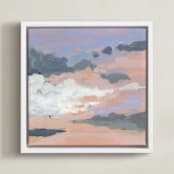 "Clouds at Sunset " - Art Print in peach orange by Shina Choi - Framed Canvas