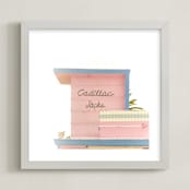"Cadillac Jacks" - Art Print in Warm pastel pink by Lisa Sundin - Framed