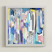 "Abstract multicolour brushed painting" - Art Print in Light blue by Oana Prints - Framed