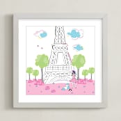 "Paris Art Print 1" - Art Print in Pink-multi by Rebecca Marchese - Framed