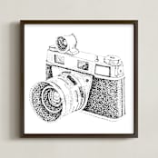 "Flashing Lights Vintage Camera" - Art Print in White & Black by Alexandrea Miller - Framed