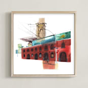 "Warehouse in Dumbo" - Art Print in Brickwall red by Viktoria Eperjesi - Framed