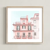 "Pastel Pink House" - Art Print in Peach by Heather Loriece - Framed