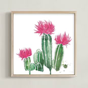 "The Blooming Cactus" - Art Print in Emerald Green by Kelsey McNatt - Framed