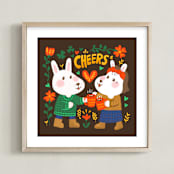 " Cozy Up with Winter Cheer" - Art Print in Bright Red Orange by Sehee Lee - Framed