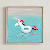 "Unicorn Floaty" - Art Print in Pool by Lindsay Megahed - Framed