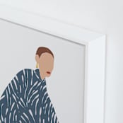 "A girl with a coat" - Art Print in Dark Chambray by Efrat Ofek - Frame Close-up