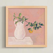 "Orange Branch" - Art Print in Coral Pink by Carolyn Hunt - Framed