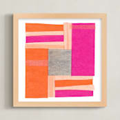 "Modern Quilt Block" - Art Print in Bright Pink by Kelly Nasuta - Framed