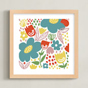 "Playful Blossoms" - Art Print in Rich Teal by Lea Velasquez - Framed