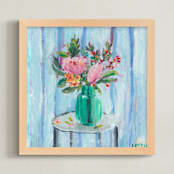 "Oh Happy Days" - Art Print in Sky Blue by Lottie Aldarwish - Framed
