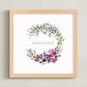 "Botanical Name Wreath" - Personalized Art Print in Magenta by Lori Wemple - Framed