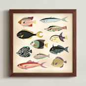 "Poissons No. 7" - Art Print in Antique by Jessie Burch - Framed
