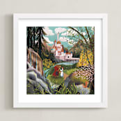 "Belle and Beast Stroll the Castle Grounds" - Art Print in Forest by Becky Nimoy - Framed