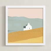 "Little White House on Prairie" - Art Print in Southern Rose by Laura Mitchell - Framed