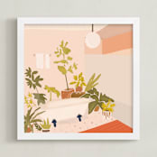 "Dream Bathroom" - Art Print in peach by Lisa Nelson - Framed